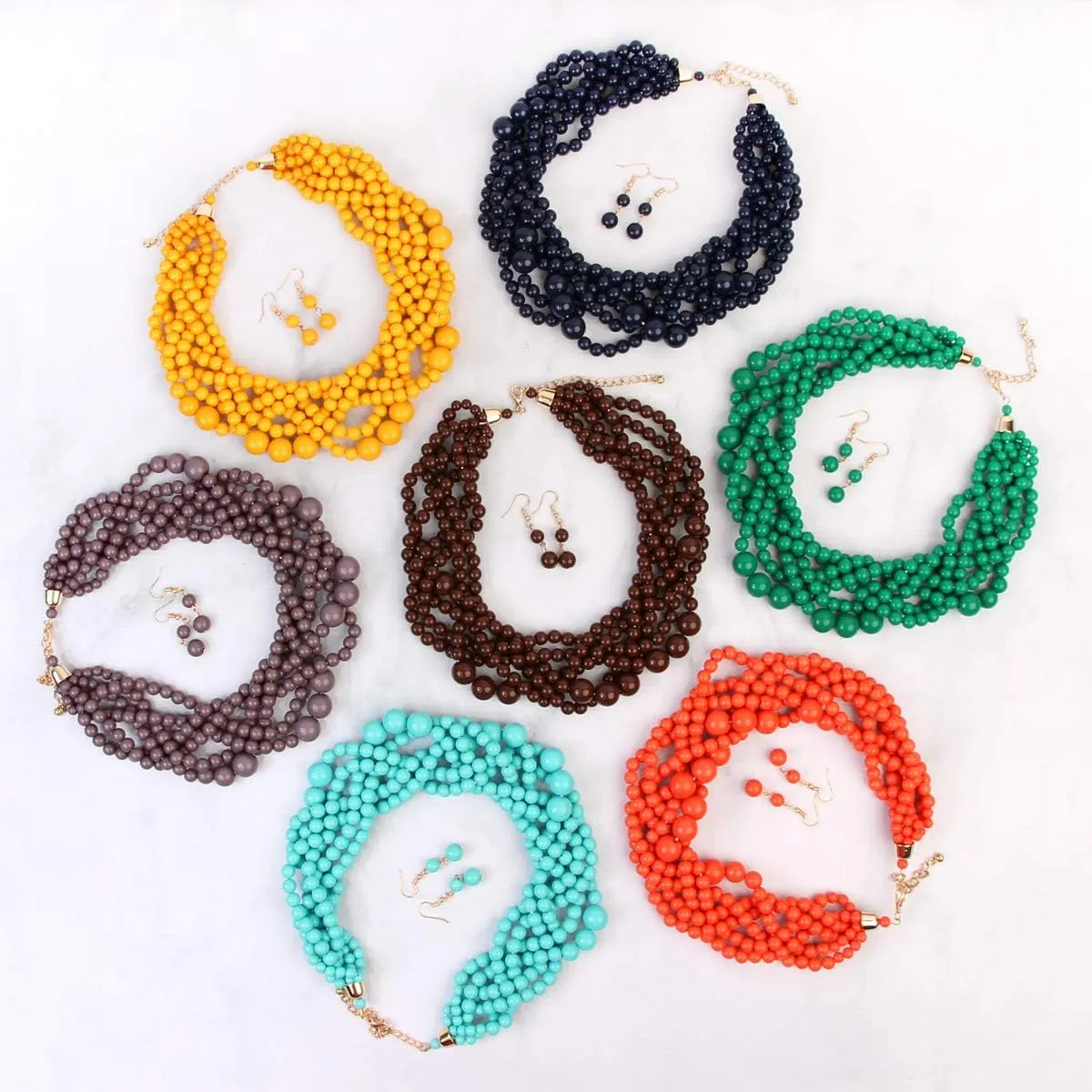 RIAH FASHION Braided Chunky Cluster Bead Bubble Statement Necklace - Multi Strand Twisted Colorful Twisted Bib Collar Acrylic, Sparkly Crystal