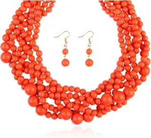 RIAH FASHION Braided Chunky Cluster Bead Bubble Statement Necklace - Multi Strand Twisted Colorful Twisted Bib Collar Acrylic, Sparkly Crystal