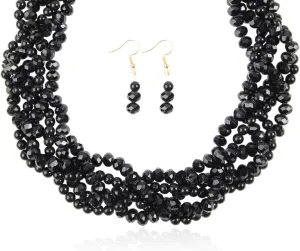 RIAH FASHION Braided Chunky Cluster Bead Bubble Statement Necklace - Multi Strand Twisted Colorful Twisted Bib Collar Acrylic, Sparkly Crystal