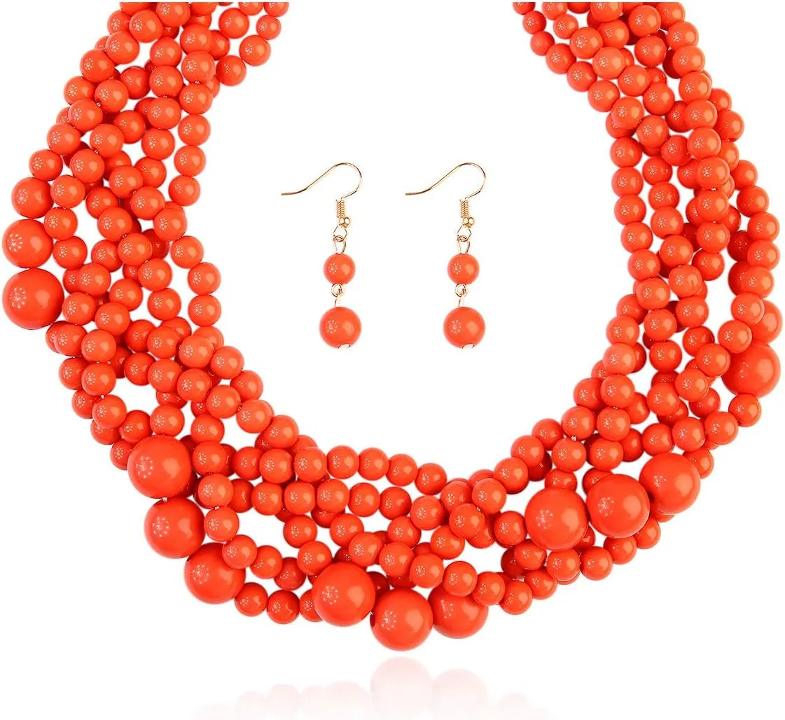 RIAH FASHION Braided Chunky Cluster Bead Bubble Statement Necklace - Multi Strand Twisted Colorful Twisted Bib Collar Acrylic, Sparkly Crystal