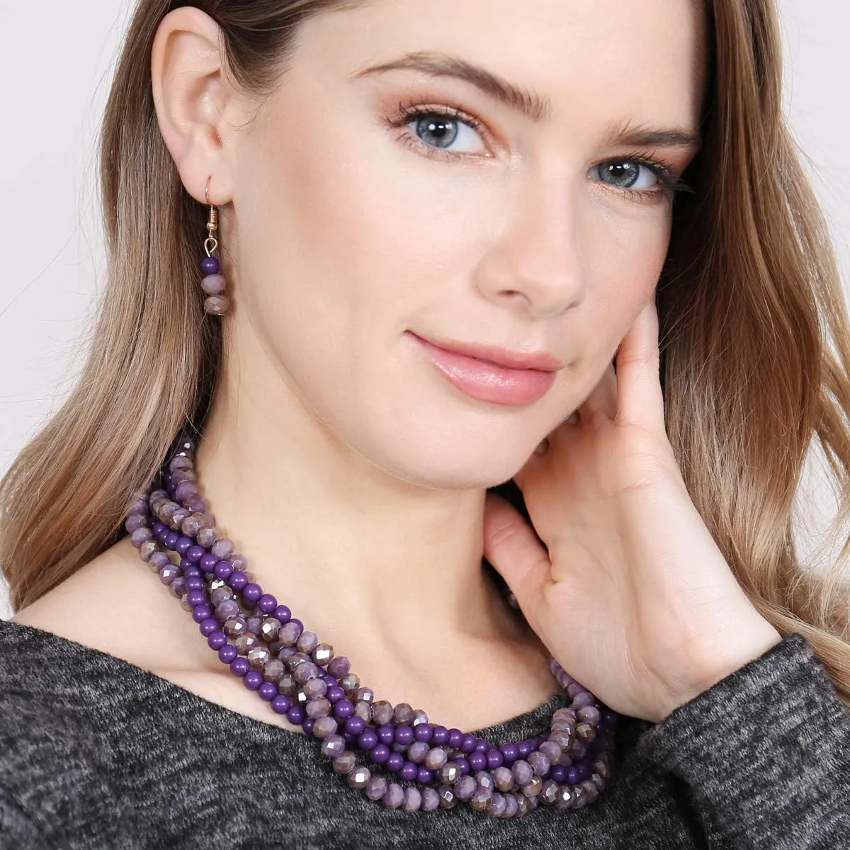 RIAH FASHION Braided Chunky Cluster Bead Bubble Statement Necklace - Multi Strand Twisted Colorful Twisted Bib Collar Acrylic, Sparkly Crystal