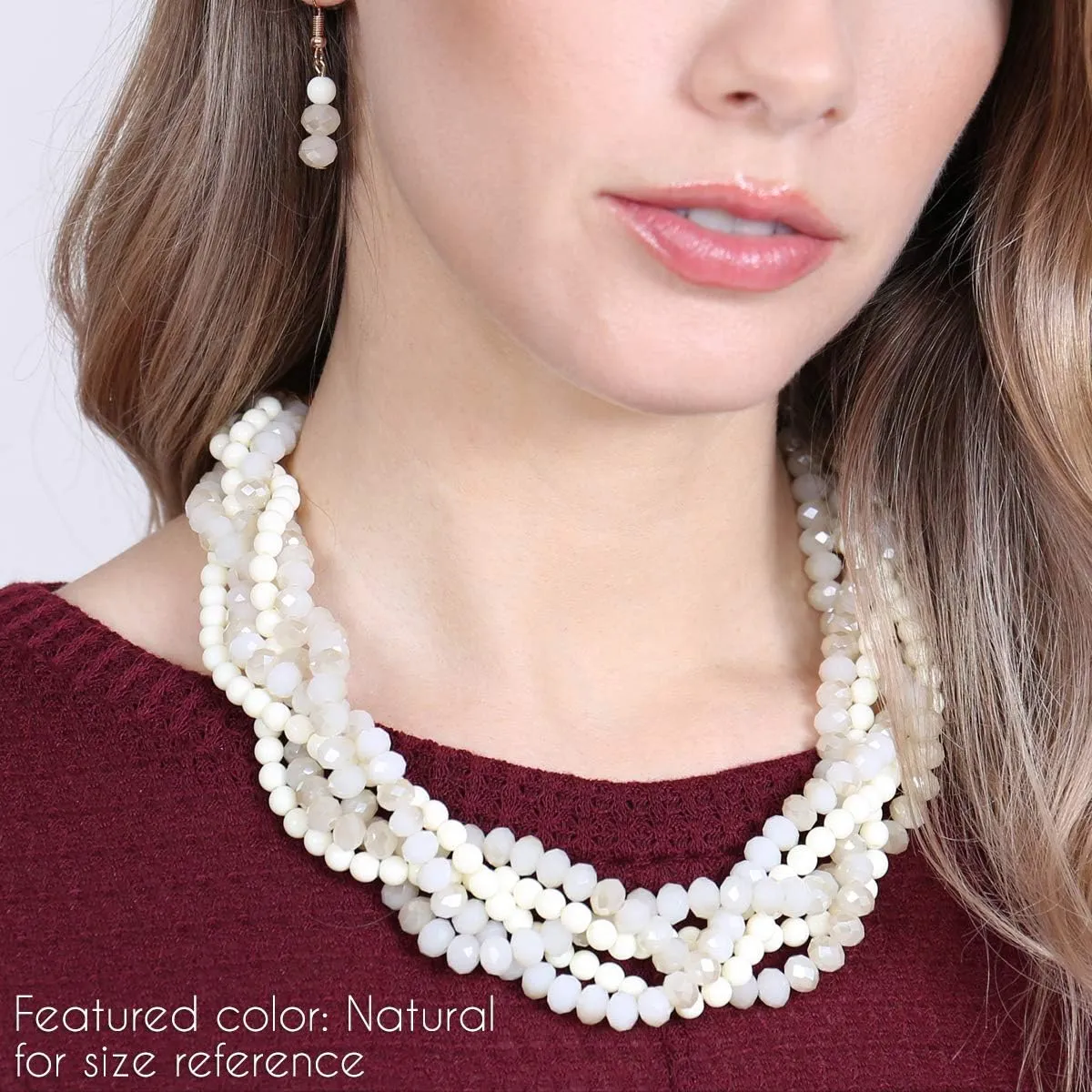 RIAH FASHION Braided Chunky Cluster Bead Bubble Statement Necklace - Multi Strand Twisted Colorful Twisted Bib Collar Acrylic, Sparkly Crystal