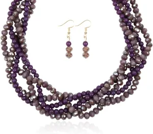 RIAH FASHION Braided Chunky Cluster Bead Bubble Statement Necklace - Multi Strand Twisted Colorful Twisted Bib Collar Acrylic, Sparkly Crystal
