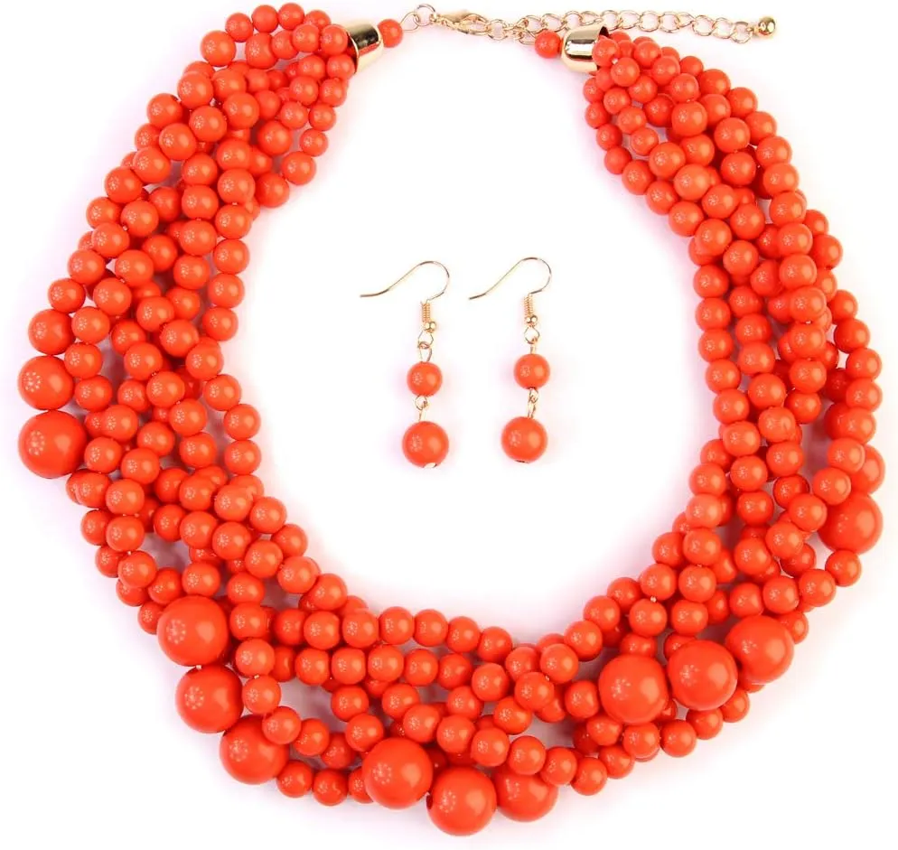 RIAH FASHION Braided Chunky Cluster Bead Bubble Statement Necklace - Multi Strand Twisted Colorful Twisted Bib Collar Acrylic, Sparkly Crystal