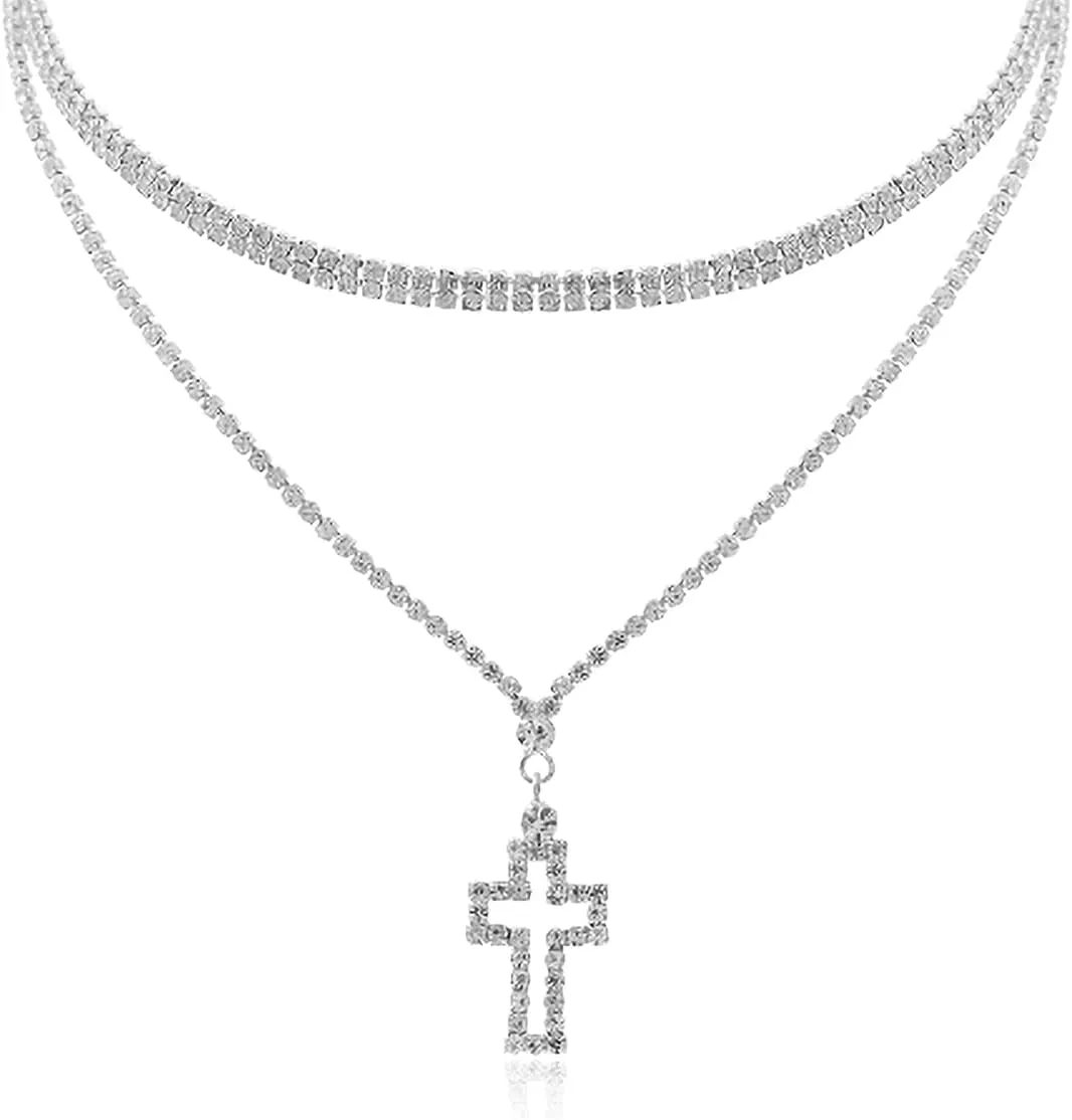 RIAH FASHION Dainty Simple Religious Charm Necklace - Minimal Pendant Delicate Chain Cross Valentine's Gift Christian Jewelry