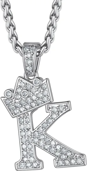 Richsteel Silver Crown Initial A-Z Necklace, Cubic Zirconia Letter Pendant with 22" 2'' Adjustable Chain, Men Women Bling Hip Hop Jewelry for Father's Day/Anniversaries/Birthdays