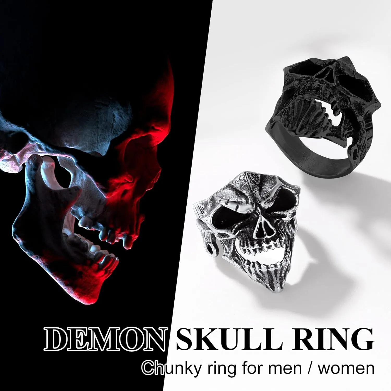 Richsteel Statement Ring for Men Stainless Steel Fashion Punk Biker Skull Rings Halloween Ring