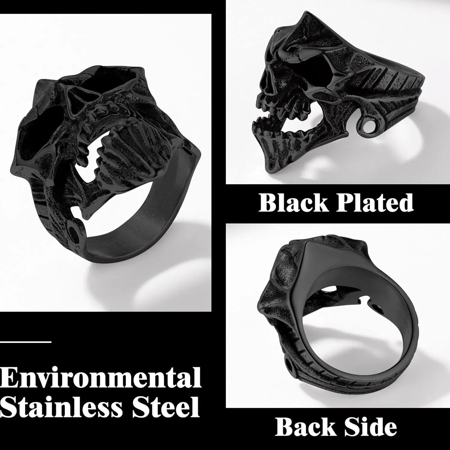 Richsteel Statement Ring for Men Stainless Steel Fashion Punk Biker Skull Rings Halloween Ring