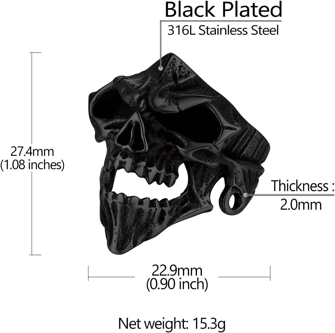 Richsteel Statement Ring for Men Stainless Steel Fashion Punk Biker Skull Rings Halloween Ring