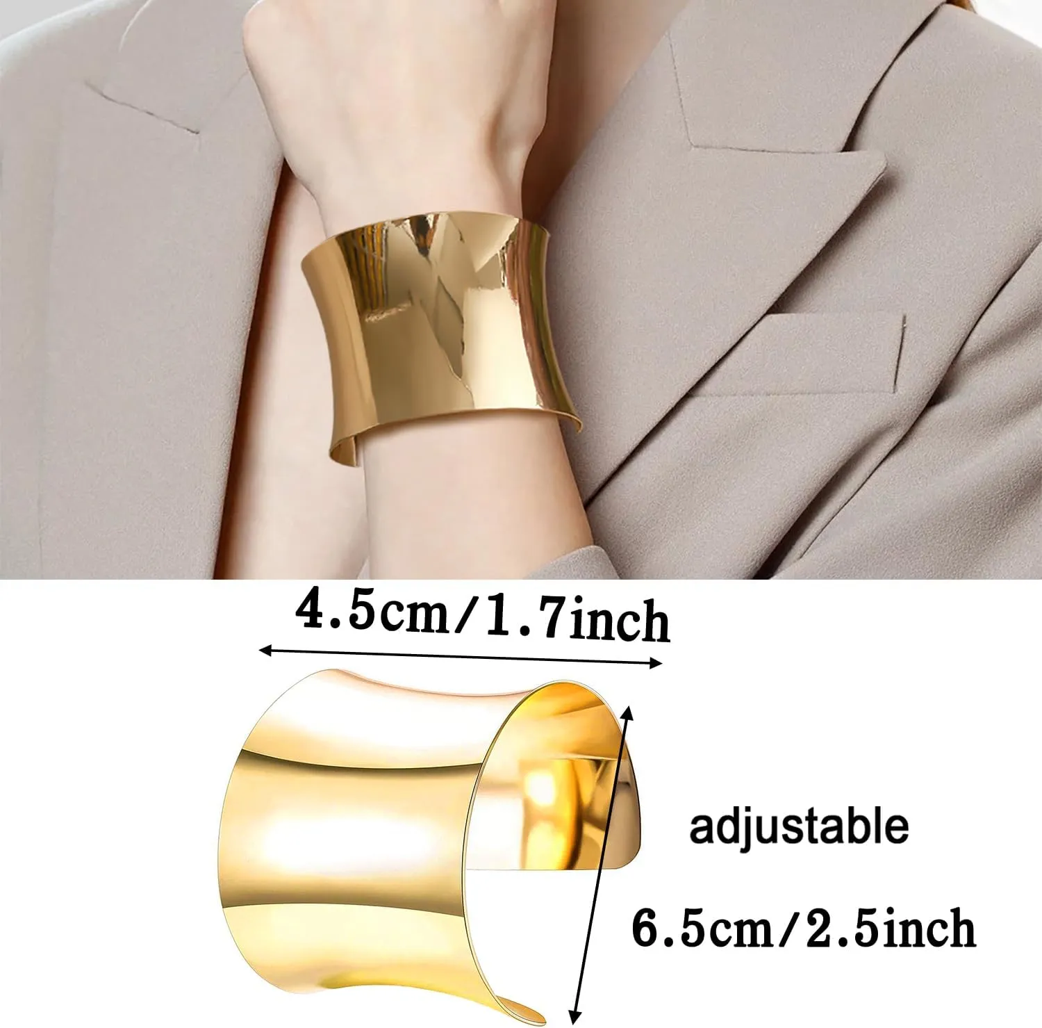 RIOSO 2 Pcs Cuff Bangle Bracelet for Women Open Wide Wire Bracelets Adjustable Gold Wrist Cuff Wrap Bracelet