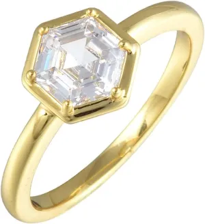 RIZILIA BEEHIVE Hexagon Solitaire Ring with Custom-Cut 1CT (6mm) Gemstone CZ in 18K Yellow Gold Plated