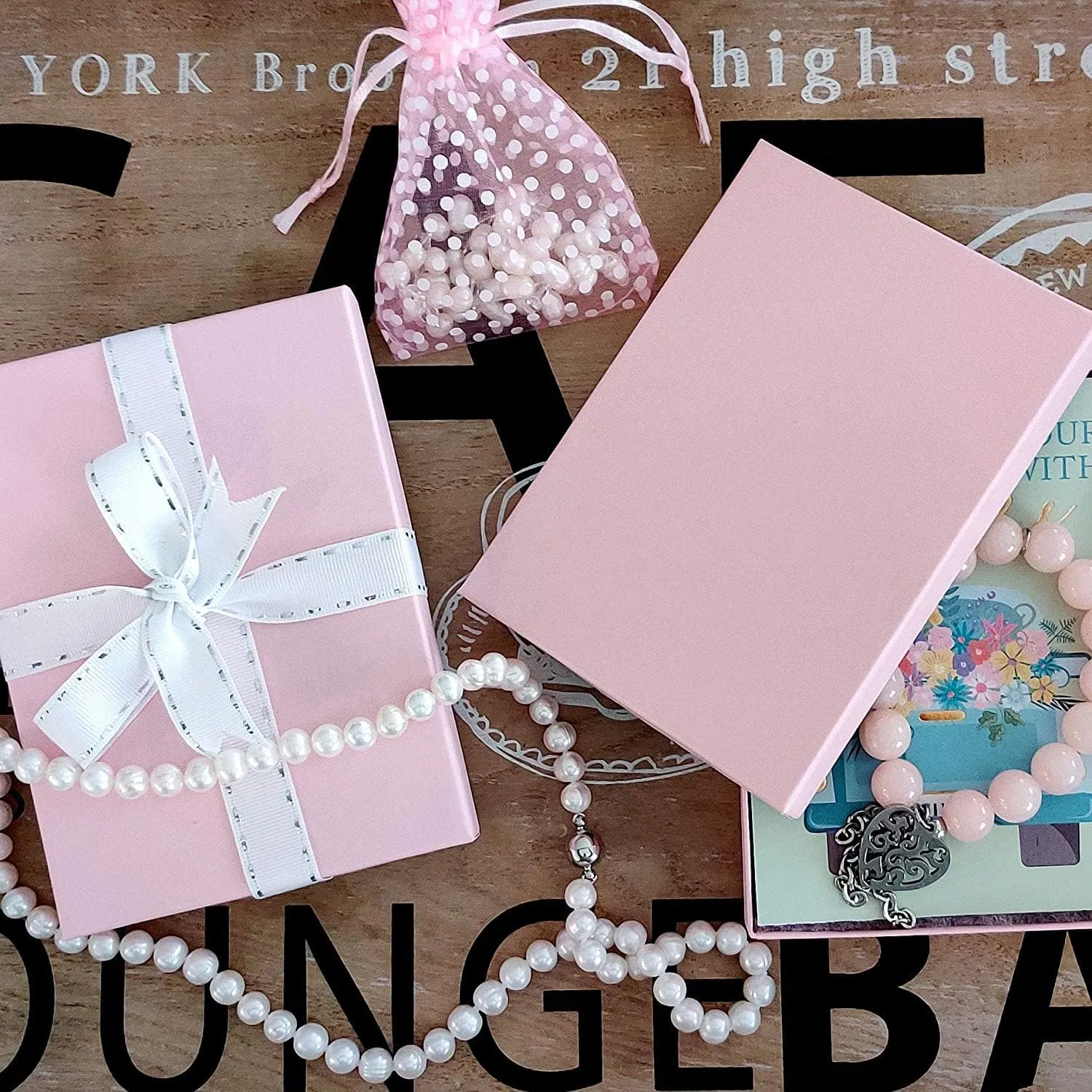 RJ Displays-6 Pack Cotton Filled Color Cardboard Jewelry Neckless, Ring, Earring, Pendant, Pocket Watch, Body Jewelry, Gift Boxes Size 3 1/4" x 2 1/4" x 1" Inch - by R J Displays (Pink)