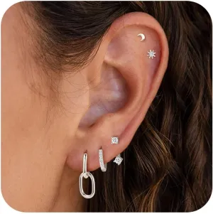 RLMOON Gold Earring Set for Women 925 Sterling Silver Post Stud Earring Small Hoop Earring 14K Gold Plated Hypoallergenic Cartilage Stud Earring Stack for Multiple Piercing 5 Pairs