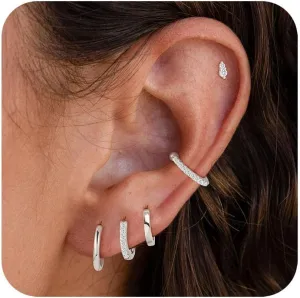 RLMOON Gold Earring Set for Women 925 Sterling Silver Post Stud Earring Small Hoop Earring 14K Gold Plated Hypoallergenic Cartilage Stud Earring Stack for Multiple Piercing 5 Pairs