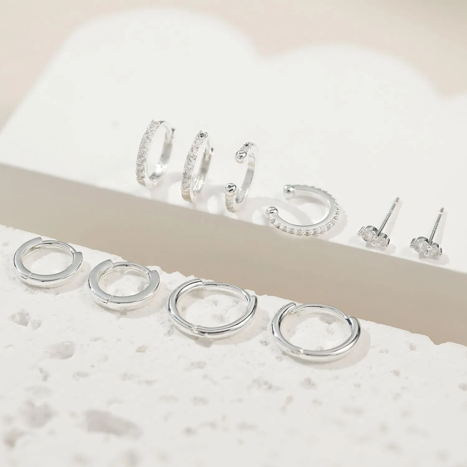 RLMOON Gold Earring Set for Women 925 Sterling Silver Post Stud Earring Small Hoop Earring 14K Gold Plated Hypoallergenic Cartilage Stud Earring Stack for Multiple Piercing 5 Pairs