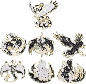 ROFARSO Mythical Creatures Enamel Lapel Pin Set Majestic Beasts in Black and Gold Pin, Accessory for Backpacks Clothing Bags Hats Shirts (7piccs pin set)