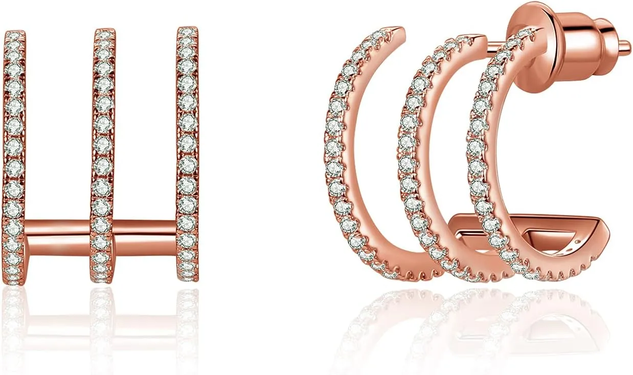 Rose Gold Plated Cubic Zirconia Stud Earrings for Women
