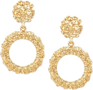 Rosemarie & Jubalee Women's Chic Chunky Gold Tone Nugget Hypoallergenic Post Back Hoop Earrings, 2"
