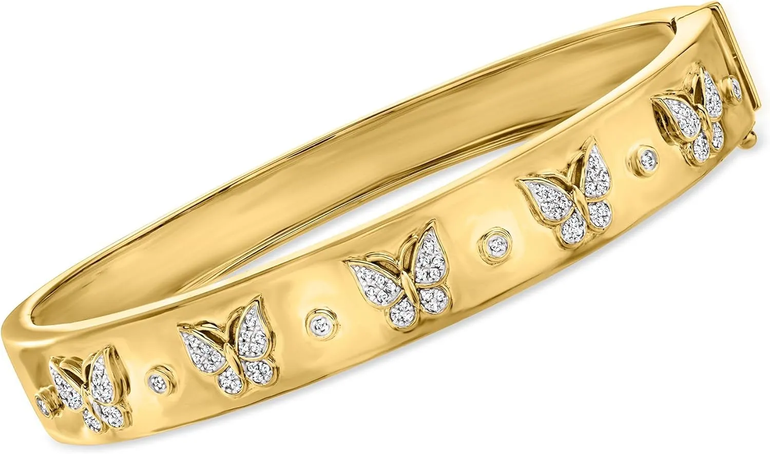 Ross-Simons 0.20 ct. t.w. Diamond Butterfly Bangle Bracelet in 18kt Gold Over Sterling