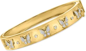 Ross-Simons 0.20 ct. t.w. Diamond Butterfly Bangle Bracelet in 18kt Gold Over Sterling