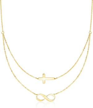 Ross-Simons Italian 14kt Yellow Gold Infinity and Cross Symbol Layered Necklace