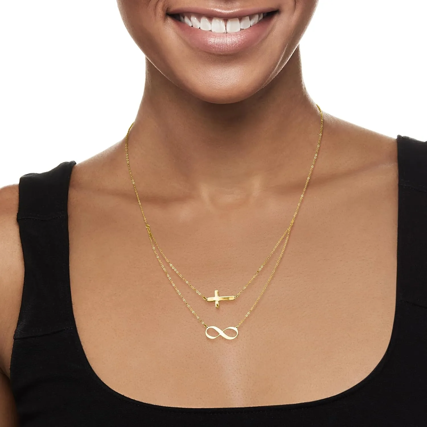 Ross-Simons Italian 14kt Yellow Gold Infinity and Cross Symbol Layered Necklace
