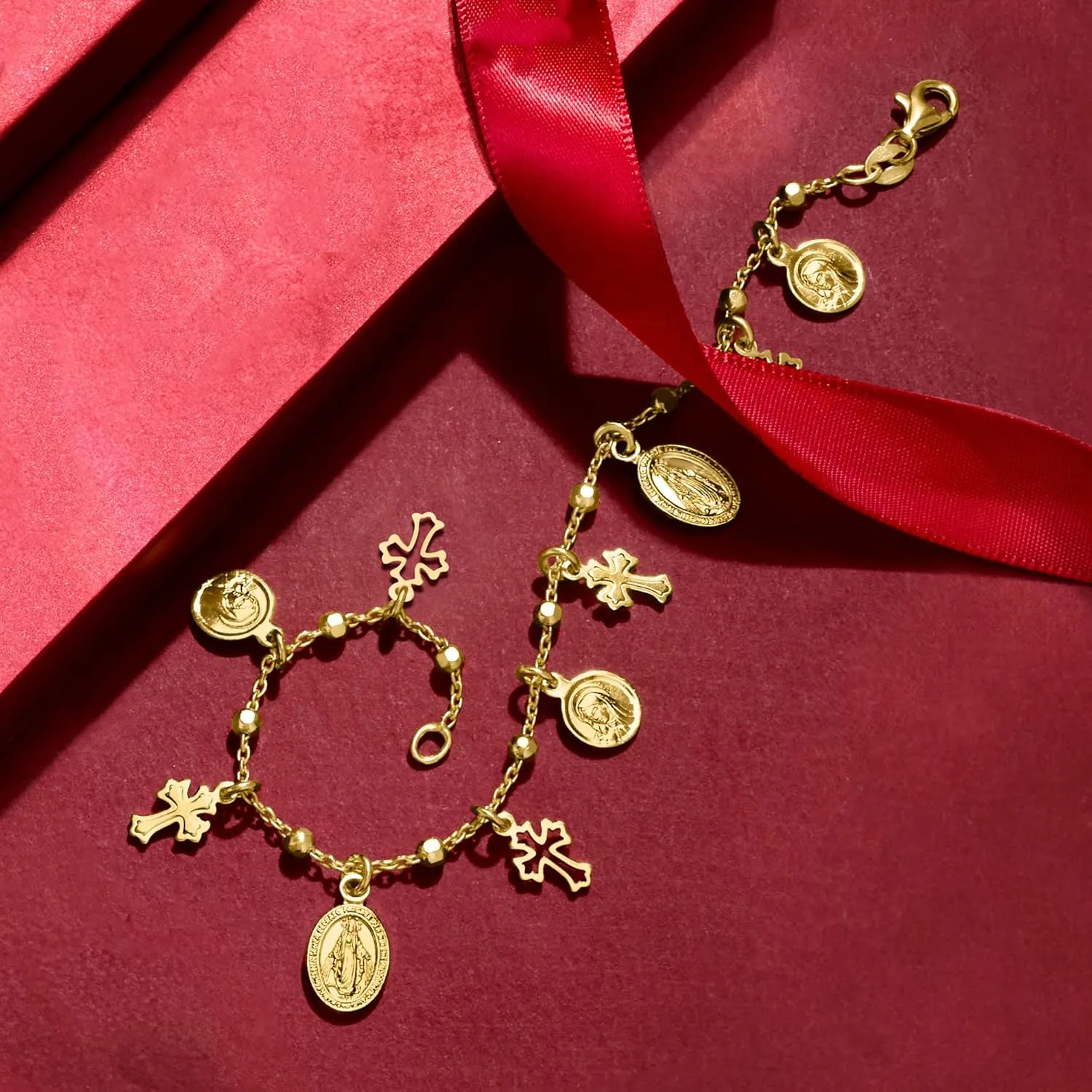 Ross-Simons Italian 18kt Gold Over Sterling Religious Charm Bracelet