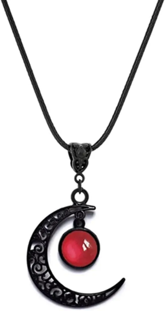 Rrdaily Gothic Crystal Moon Pendant Necklace for Women Vintage Black Crescent Moon Choker Necklace Dark Gothic Costume Grunge Aesthetic Accessories Chirstmas Halloween Jewelry
