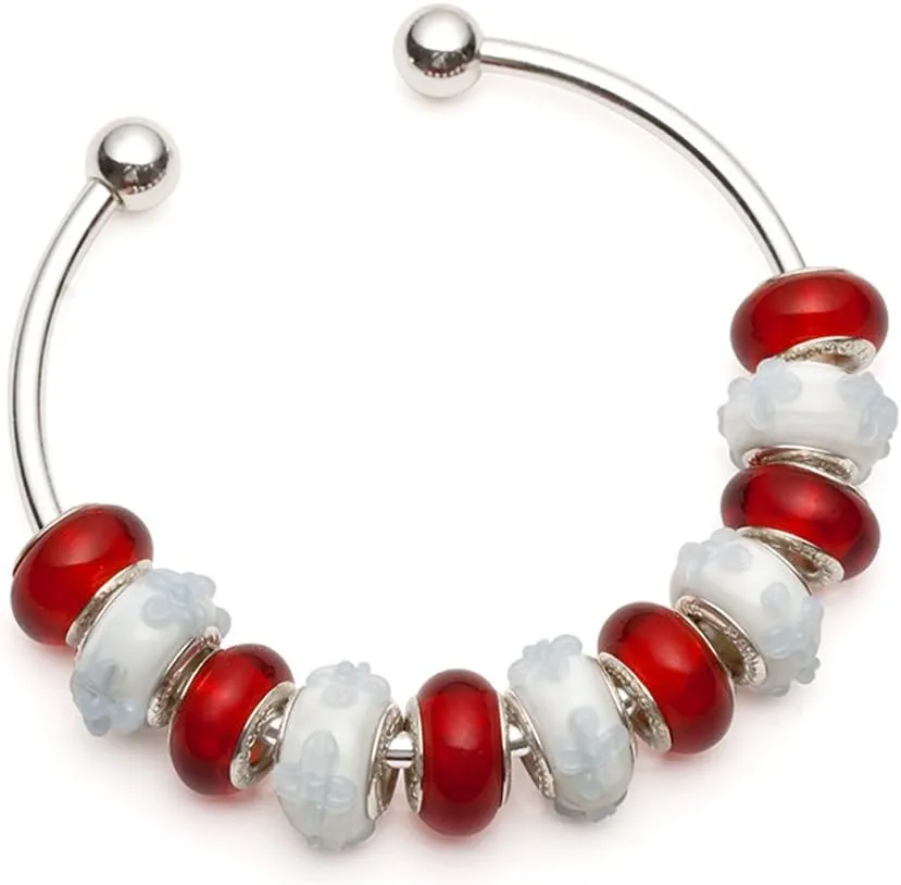 RUBYCA 20pcs White Silver Plated Bangle Bracelet Screw End Ball Cuff Charm Beads DIY Jewelry