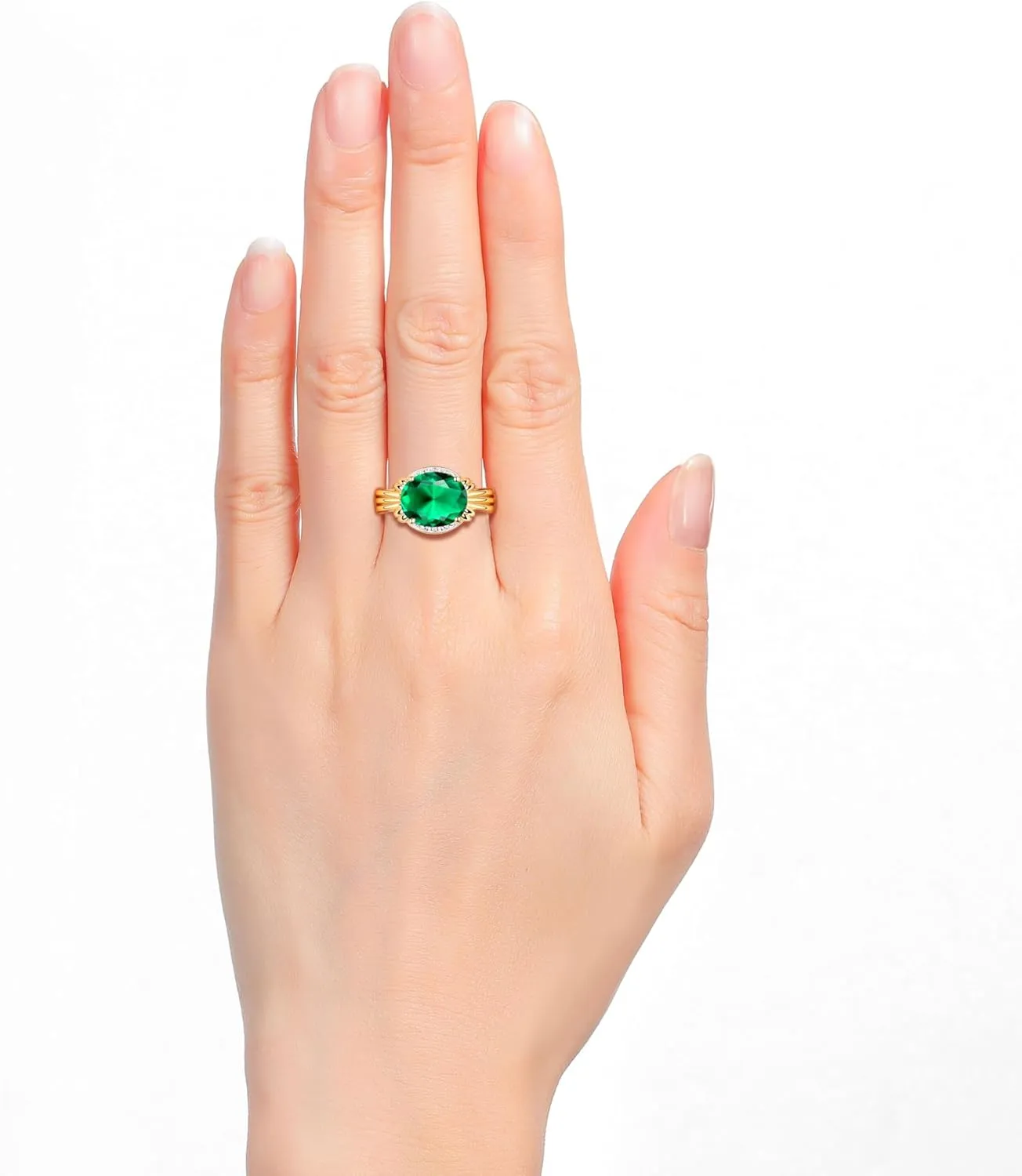 Rylos Ring with 12X10MM Gemstone & Diamonds  Striking Ring for Middle or Pointer Finger  Exquisite Jewelry for Women in Yellow Gold Plated Silver  Available in Sizes 5-13