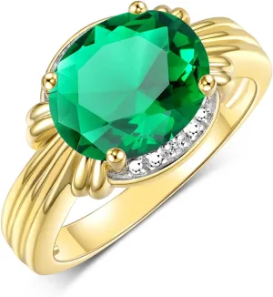 Rylos Ring with 12X10MM Gemstone & Diamonds  Striking Ring for Middle or Pointer Finger  Exquisite Jewelry for Women in Yellow Gold Plated Silver  Available in Sizes 5-13