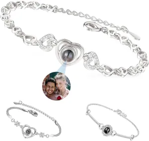 S925 Personalized Bracelets with Picture Inside Custom Photo Projection Bracelets Customized Mothers Day Love Gifts for Women/Mom/Friends