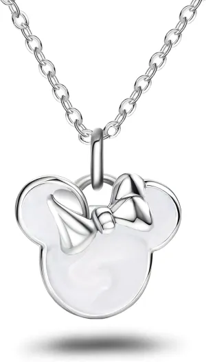 S925 Sterling Silver Sweet Mouse Necklace With Bow White Dropper Cute Mouse Animal Exquisite Fashionable Necklace Anniversary Romantic Birthday Gift for Her Mom Daughter Women