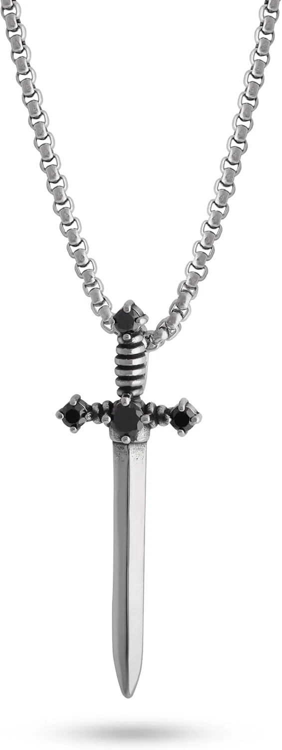Sacina Gothic Silver-tone Sword Necklace, Gothic Punk Grunge Emo Necklace, Goth Jewelry, Halloween Christmas Jewelry Gift For Women