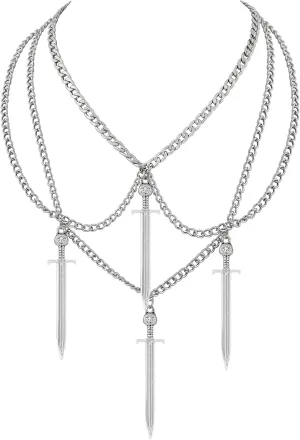 Sacina Grunge Skull Dagger Sword Necklace, Gothic Emo Grunge Necklace, Halloween Christmas Jewelry Gift For Women