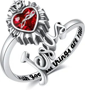 Sacred Heart Rings 925 Sterling Silver Heart of Jesus Jewelry for Women Mom