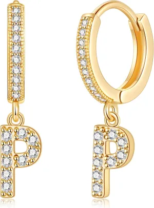 SANNYRA Initial Hoop Earrings for Women, 14K Gold Silver Rose Gold Plated CZ Letter Hypoallergenic Stud Earring Gifts