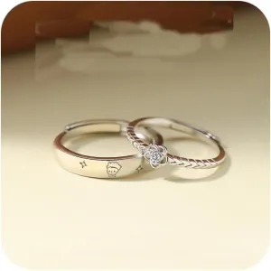 Sdouefos 925 Sterling Silver Couple Rings Set Prince and Rose Couple Finger Rings Set Adjustable Finger Rings Love Token Open Rings for Girlfriend and Boyfriend Valentine's Day Gift Jewelry