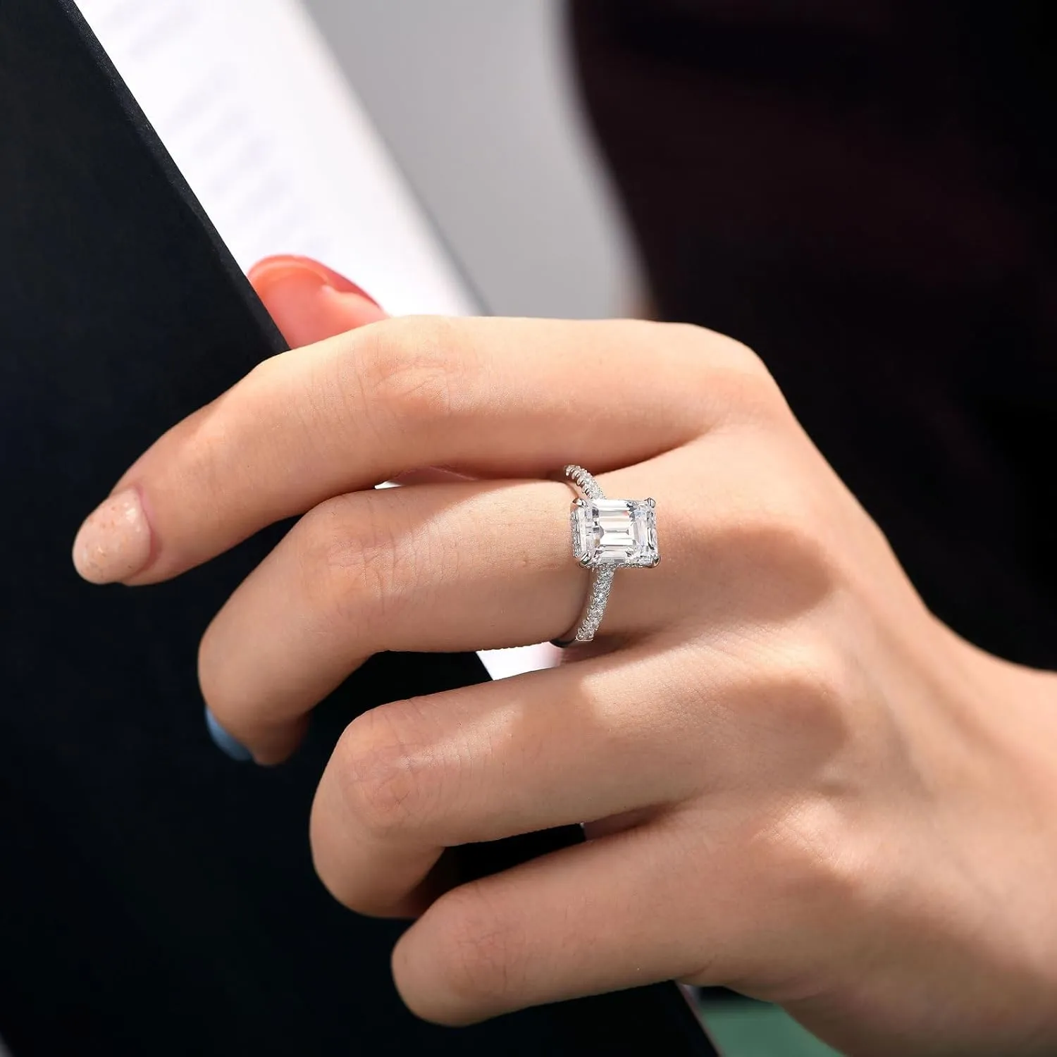 SHELOVES 3 Carat Emerald Cut Engagement Rings AAAAA White Cz 925 Sterling Silver Wedding Band 4-13