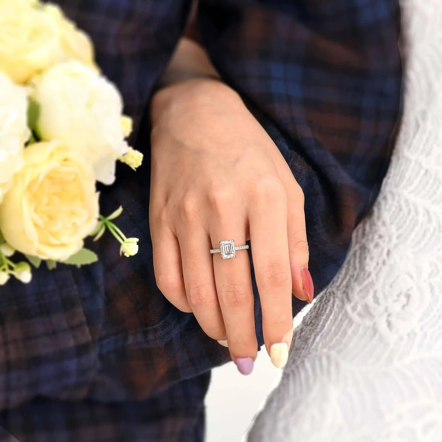 SHELOVES 3 Carat Emerald Cut Engagement Rings AAAAA White Cz 925 Sterling Silver Wedding Band 4-13