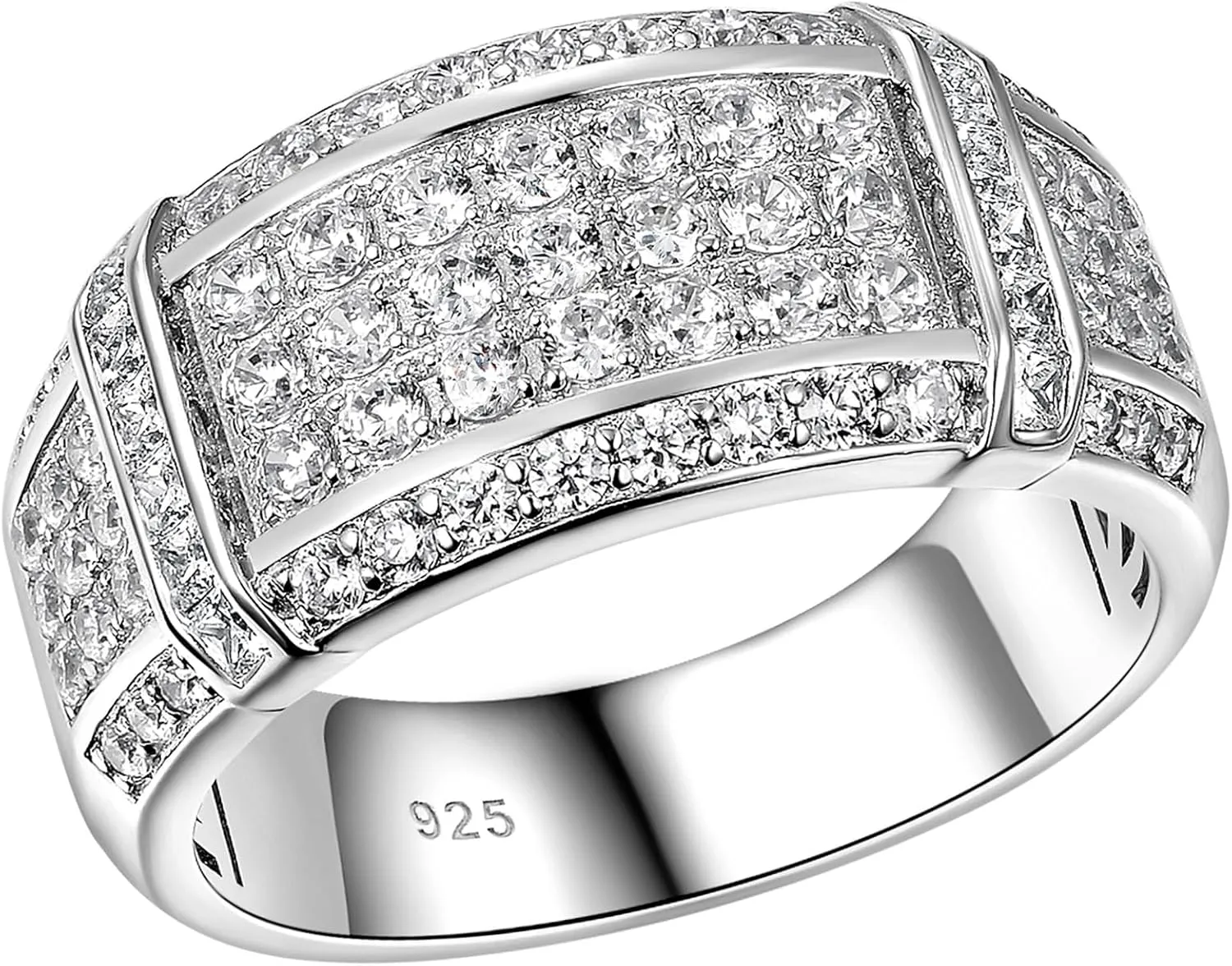 SHELOVES Mens Wedding Rings 925 Sterling Silver Rings Wedding Band for Man Round Cut AAAAA Cubic Zirconia CZ Sz 8-13