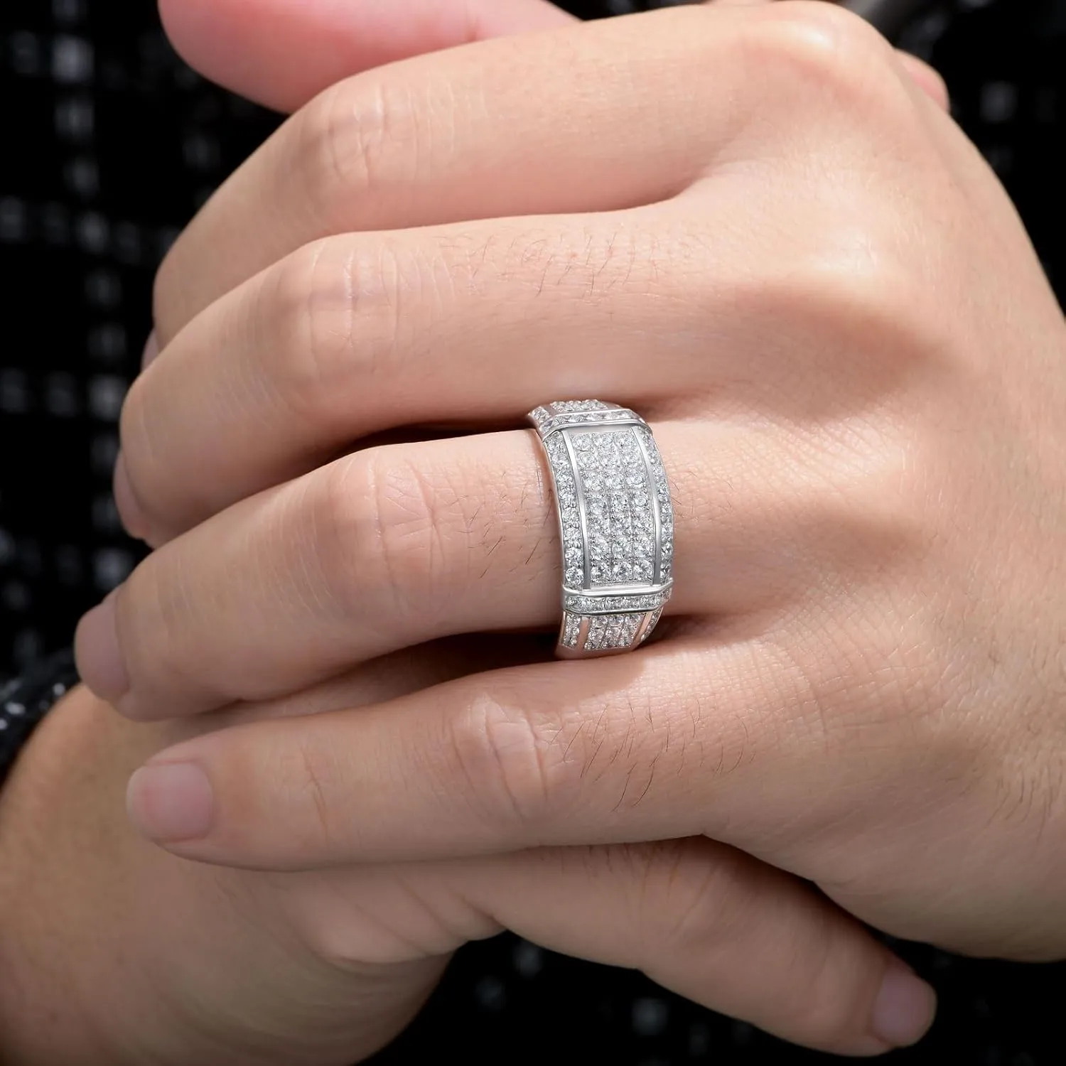 SHELOVES Mens Wedding Rings 925 Sterling Silver Rings Wedding Band for Man Round Cut AAAAA Cubic Zirconia CZ Sz 8-13