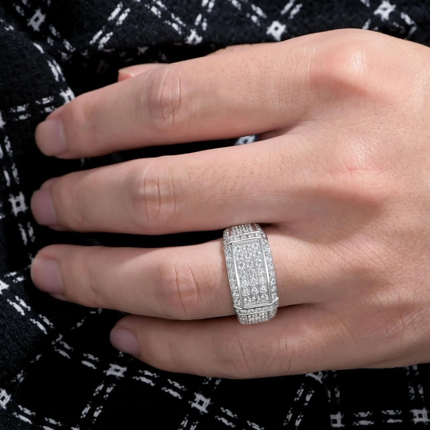 SHELOVES Mens Wedding Rings 925 Sterling Silver Rings Wedding Band for Man Round Cut AAAAA Cubic Zirconia CZ Sz 8-13