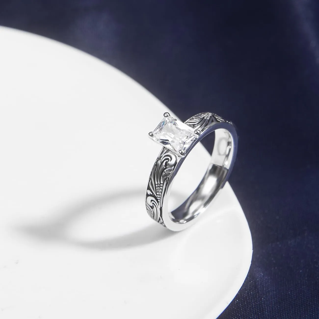 Shiny Cubic Zirconia Statement Ring Antique Flower Vine Design Vintage Rings for Women Cocktail Birthday Wedding Valentine Gift