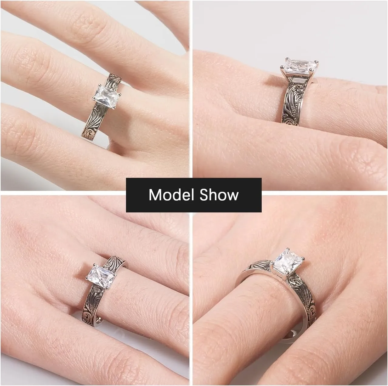 Shiny Cubic Zirconia Statement Ring Antique Flower Vine Design Vintage Rings for Women Cocktail Birthday Wedding Valentine Gift