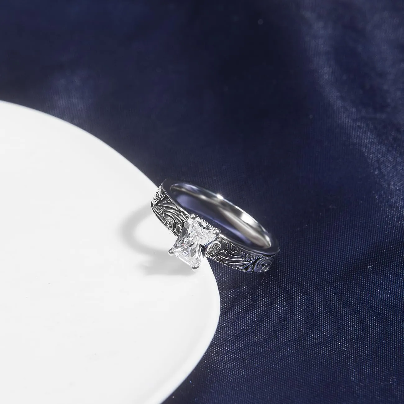 Shiny Cubic Zirconia Statement Ring Antique Flower Vine Design Vintage Rings for Women Cocktail Birthday Wedding Valentine Gift
