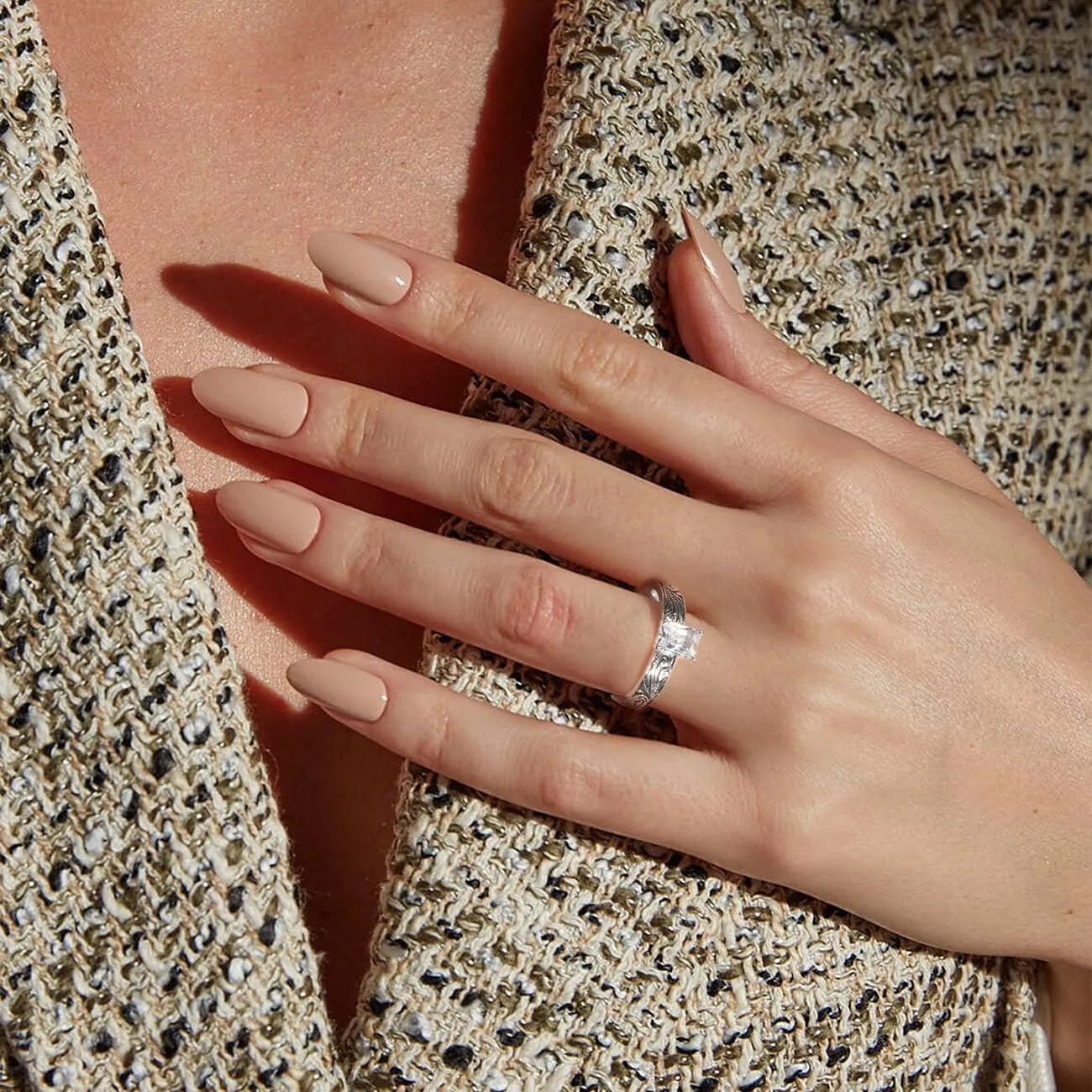 Shiny Cubic Zirconia Statement Ring Antique Flower Vine Design Vintage Rings for Women Cocktail Birthday Wedding Valentine Gift