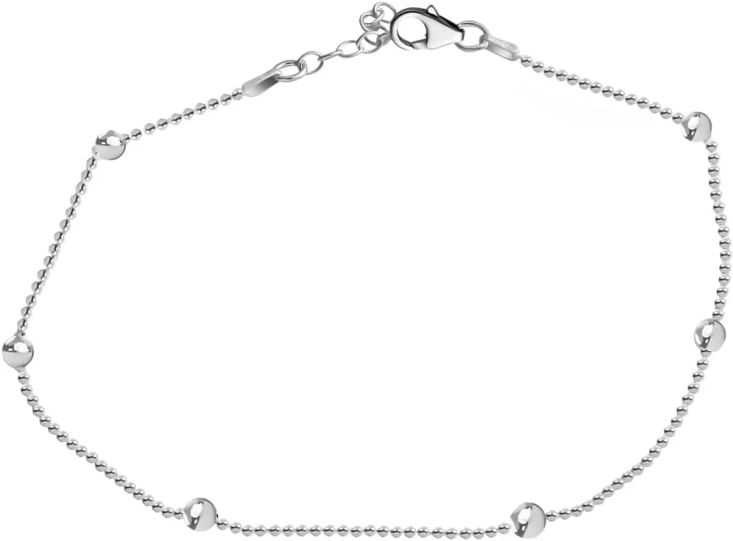 SHOP LC DELIVERING JOY 925 Sterling Silver Ankle Bracelet for Women Charm Chain Adjustable Station Anklet 10" Birthday Gifts for Women