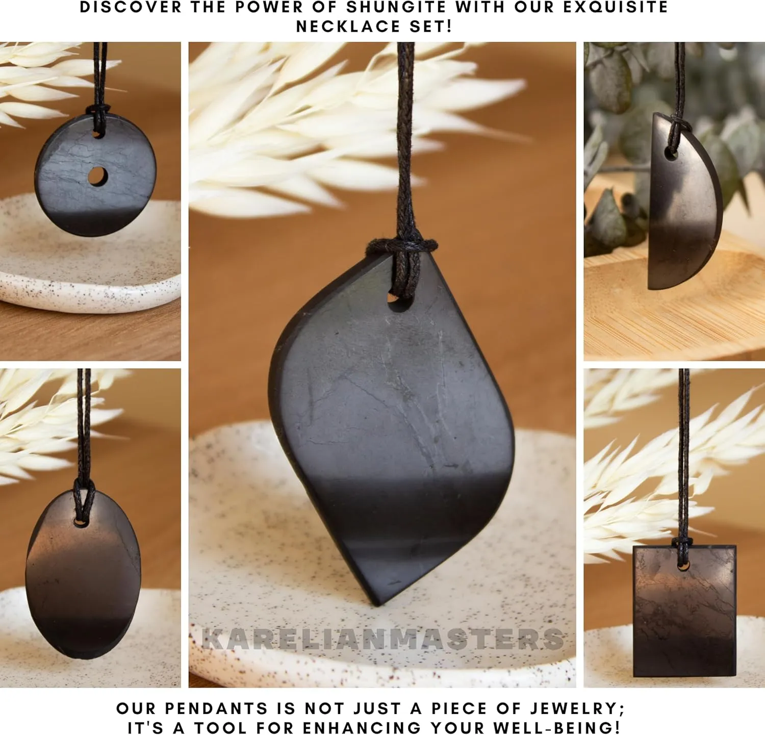 Shungite Necklace Pendant Jewelry Set Pack - Authentic Shungite Protection Blocking Stones - Crystal Shield for Women and Men