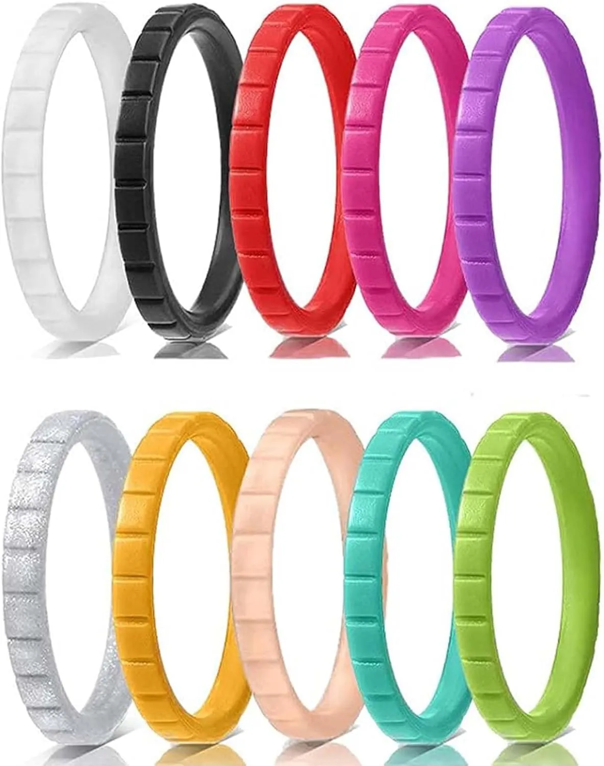 Silicone Wedding Rings for Women, 10pcs Thin Stackable Rubber Ring Set 3mm Width Simple Stepped Silicone Ring Bands for Couples Size 5-10